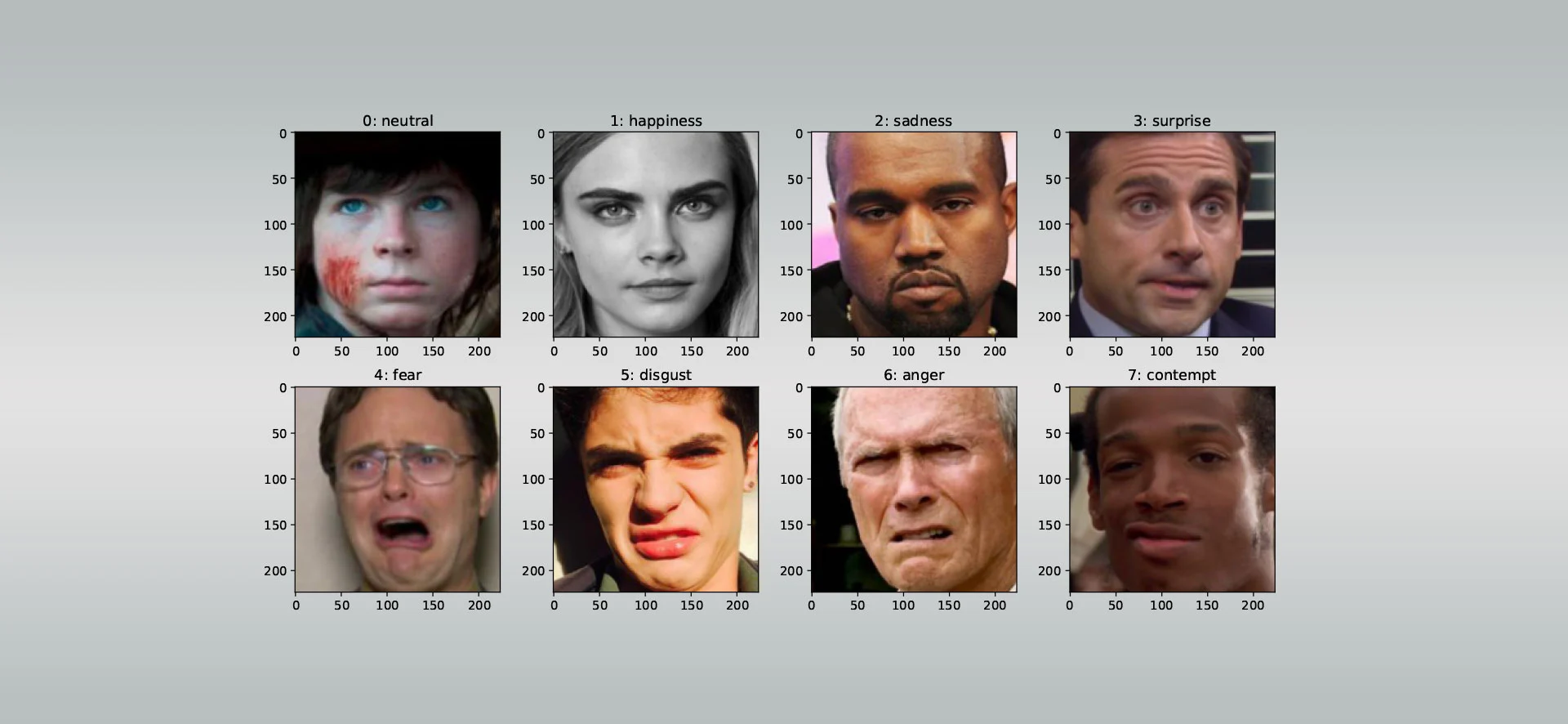 AffectNet Data Samples mit Klassen-Label