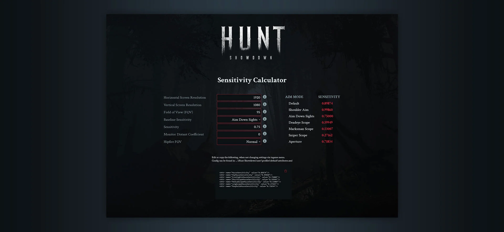 Hunt Showdown: Sensitivity Calculator Screenshot