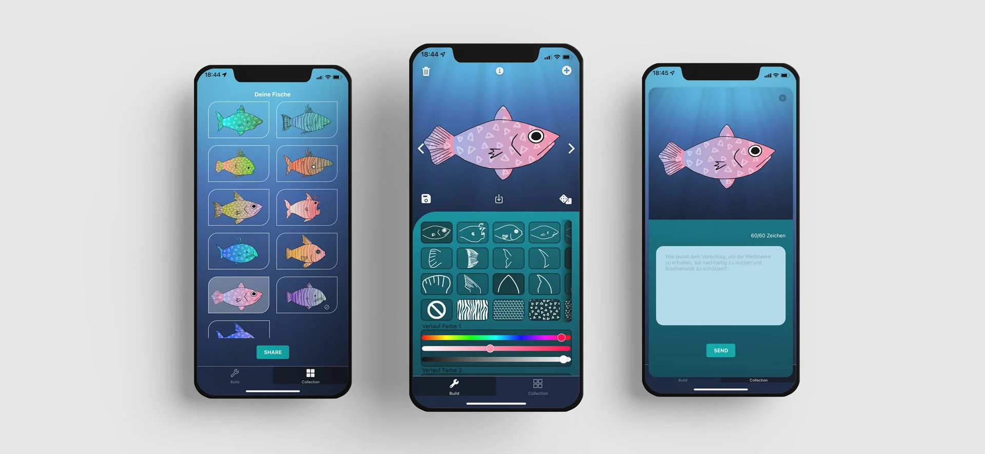 MischiFischi App-Ansicht: alle drei Screens